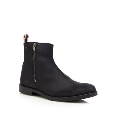 Black 'Zippy' waxed leather ankle boots
